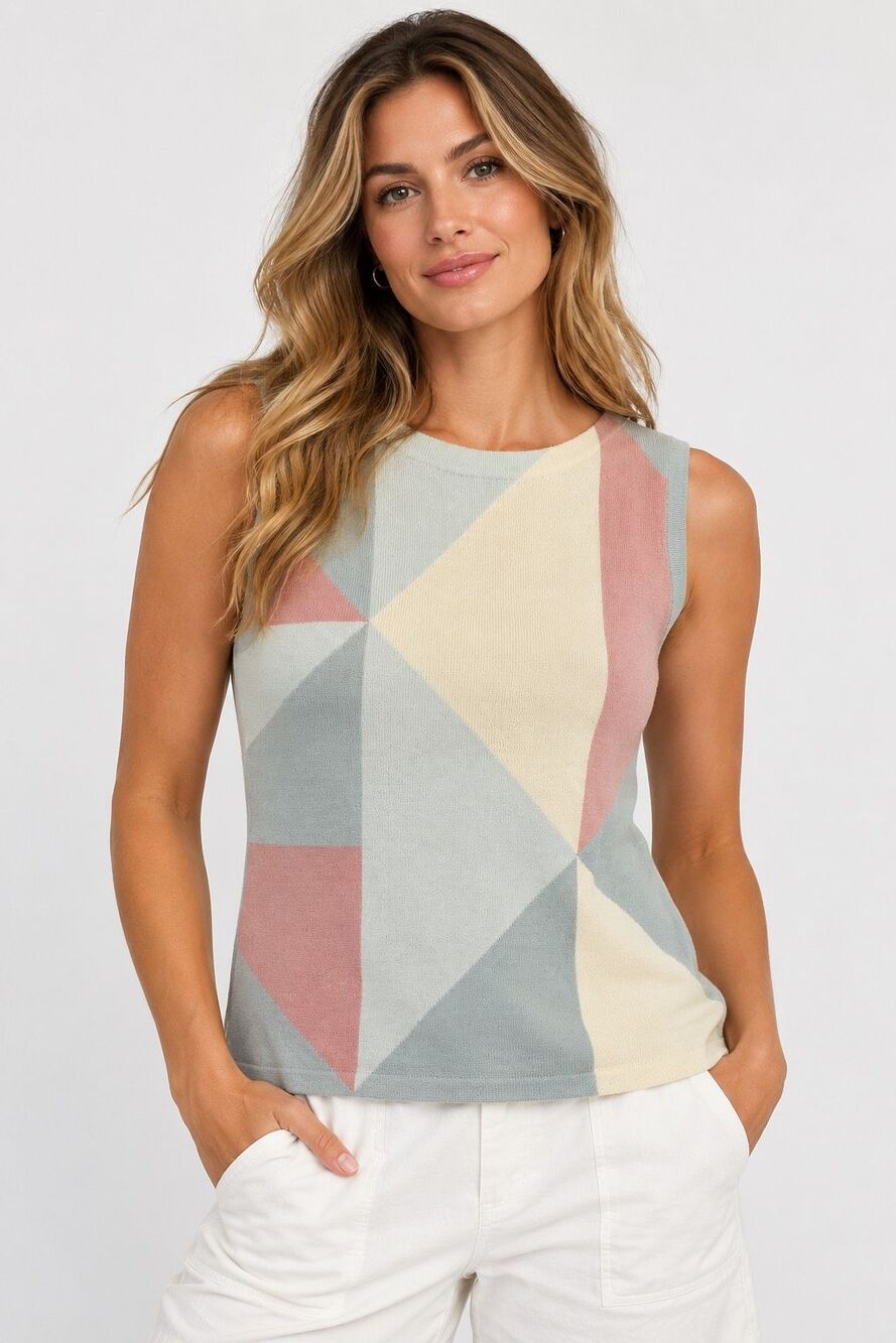 Y2K Nike Golf Pastel Geometric Colorblock Sleeveless Knit Top Size Medium